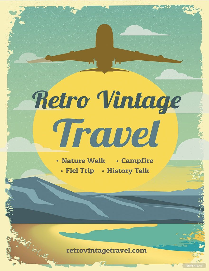 Retro Vintage Travel Poster Template in Illustrator, PSD