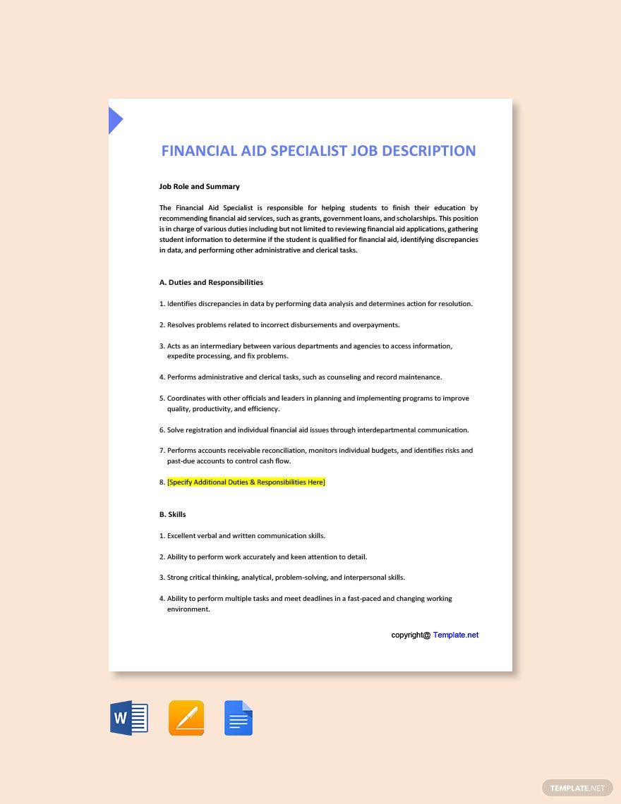  Financial Aid Officer Job Description Template Google Docs Word 