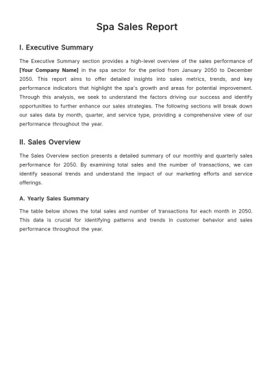 Free Spa Sales Report Template to Edit Online