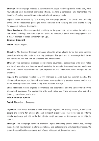 Free Spa Sales Report Template to Edit Online