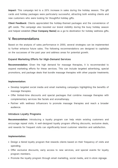 Free Spa Sales Report Template to Edit Online