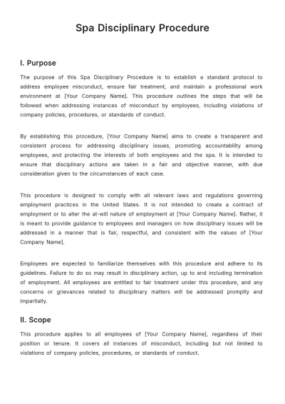 Free Spa Disciplinary Procedure Template to Edit Online