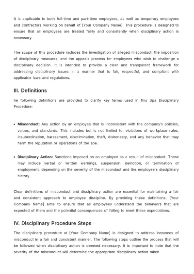Free Spa Disciplinary Procedure Template to Edit Online