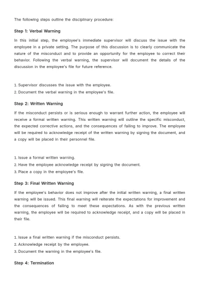 Free Spa Disciplinary Procedure Template to Edit Online