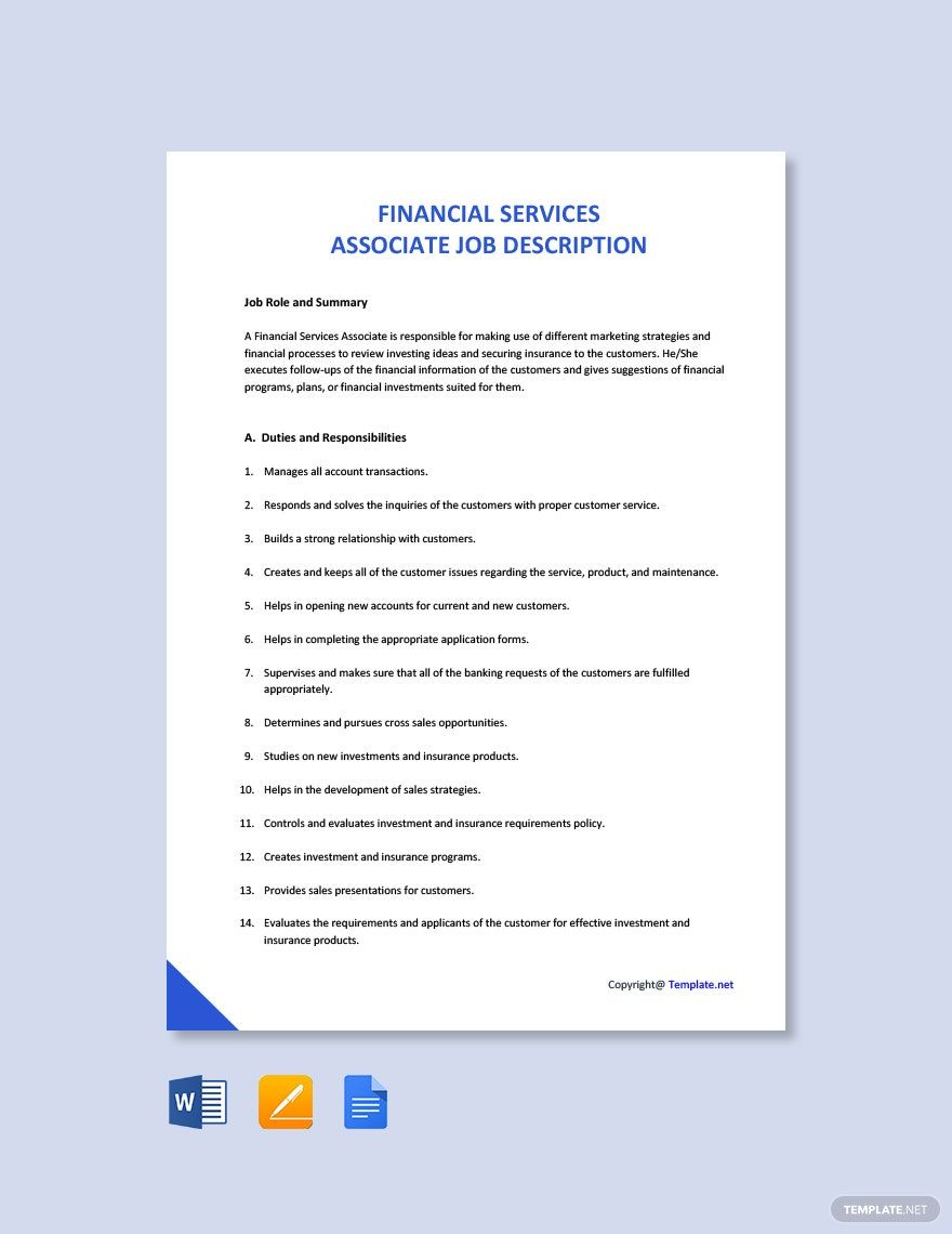 Financial Services Associate Job Ad/Description Template