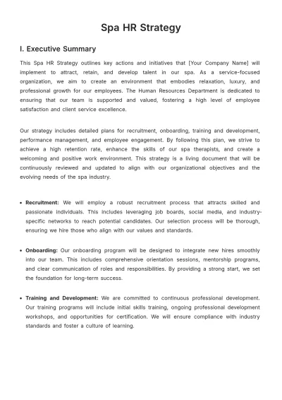 Free Spa HR Strategy Template to Edit Online