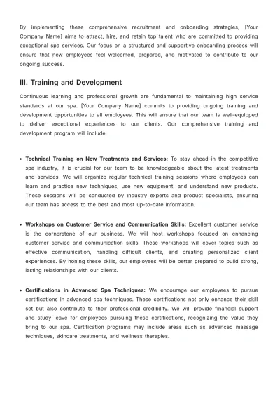 Free Spa HR Strategy Template to Edit Online