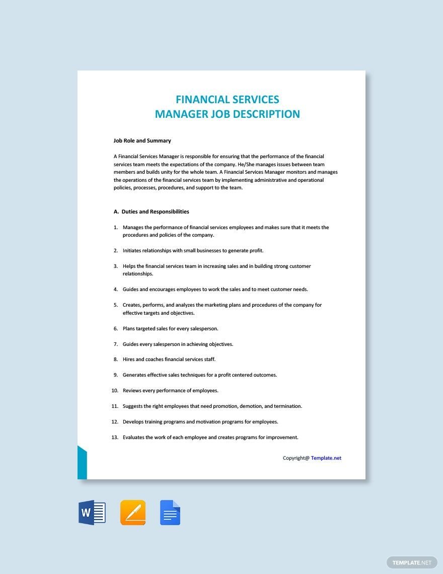 Free Financial Services Manager Job Ad/Description Template
