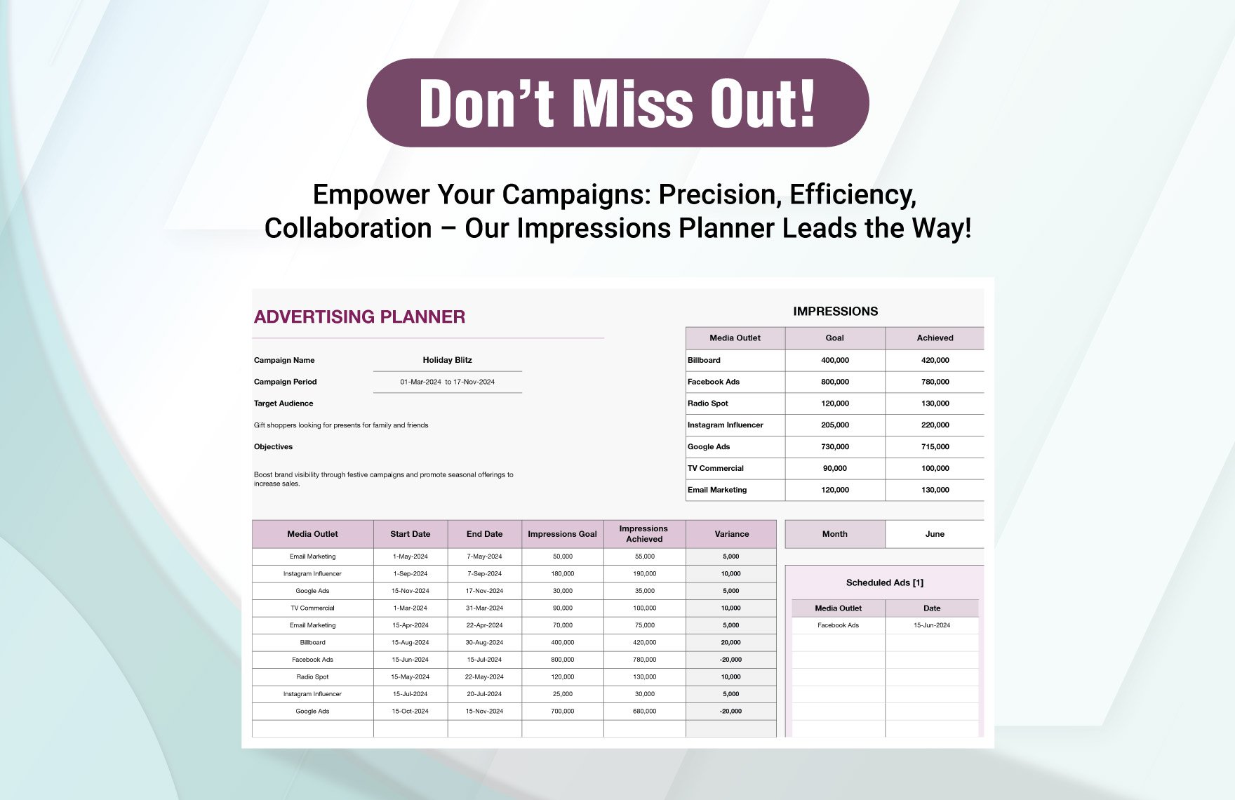 Advertising Impressions Planner Template
