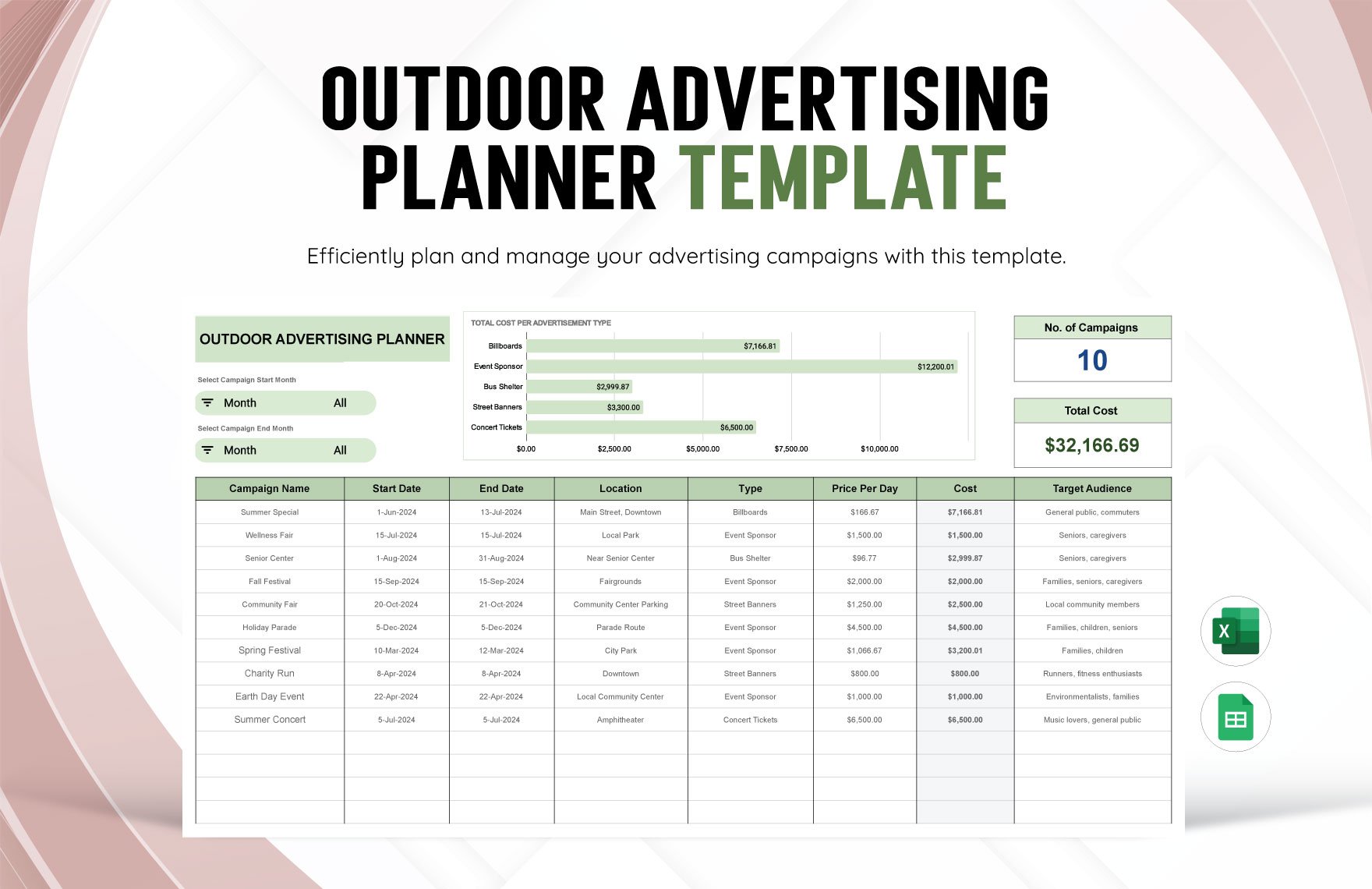 Outdoor Advertising Planner Template in Excel, Google Sheets
