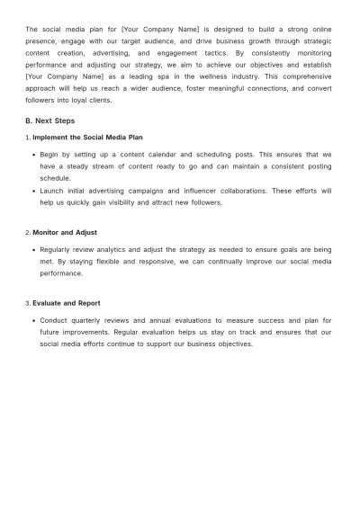 Free Spa Social Media Plan Template to Edit Online