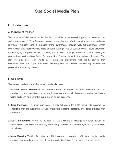 Free Spa Social Media Plan Template to Edit Online
