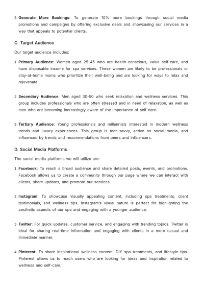Free Spa Social Media Plan Template to Edit Online