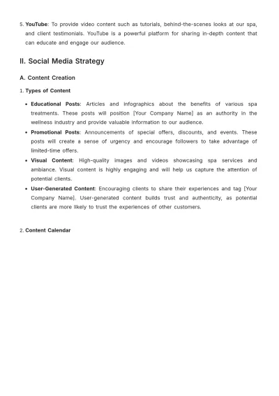 Free Spa Social Media Plan Template to Edit Online
