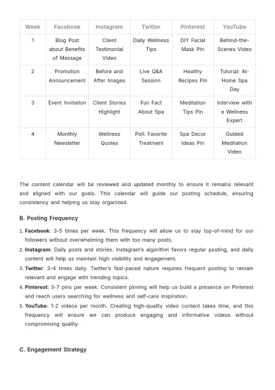 Free Spa Social Media Plan Template to Edit Online