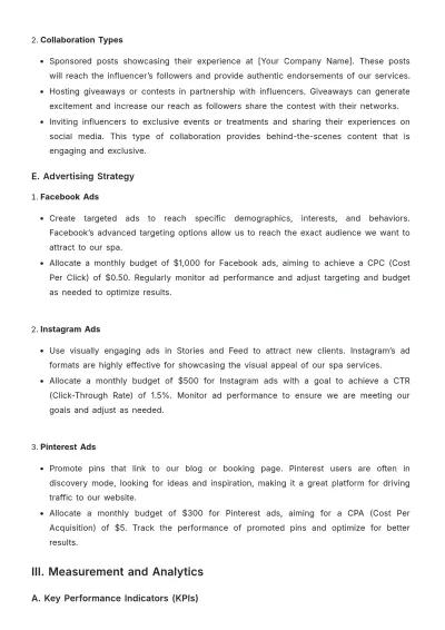 Free Spa Social Media Plan Template to Edit Online