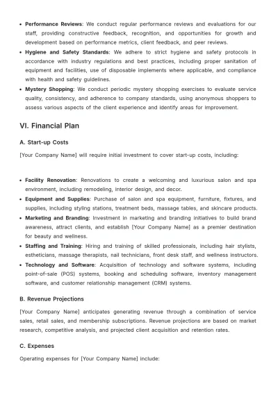 Free Salon & Spa Business Plan Template to Edit Online