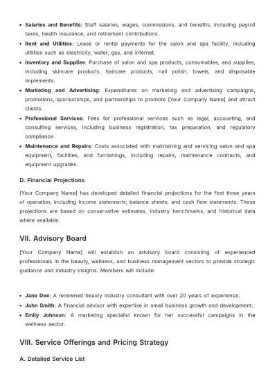 Free Salon & Spa Business Plan Template to Edit Online