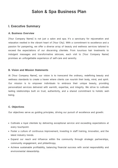 Free Salon & Spa Business Plan Template to Edit Online