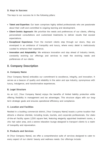 Free Salon & Spa Business Plan Template to Edit Online