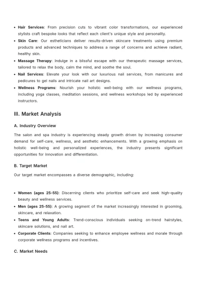 Free Salon & Spa Business Plan Template to Edit Online