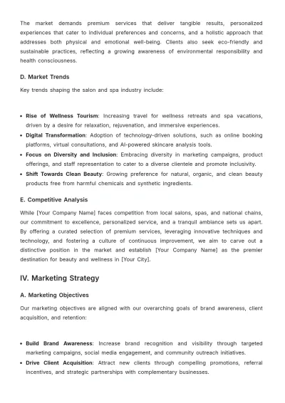 Free Salon & Spa Business Plan Template to Edit Online