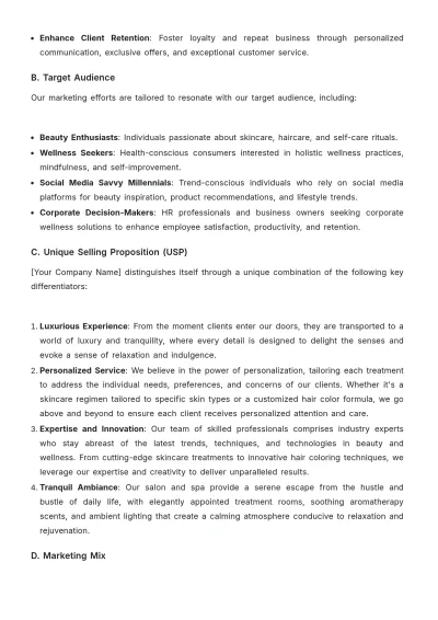 Free Salon & Spa Business Plan Template to Edit Online