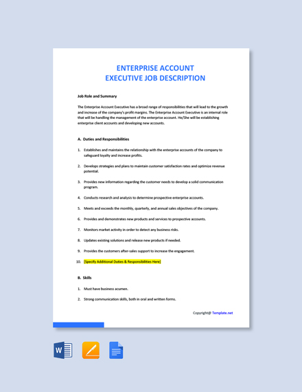 FREE Enterprise Account Executive Job Description Word Google Doc 