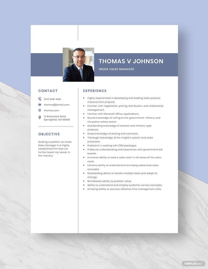 Inside Sales Manager Resume Template