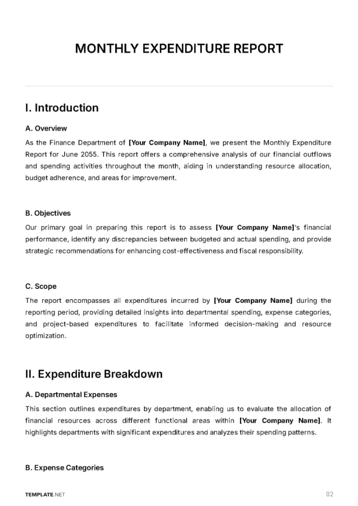 Free Monthly Expenditure Report Template to Edit Online