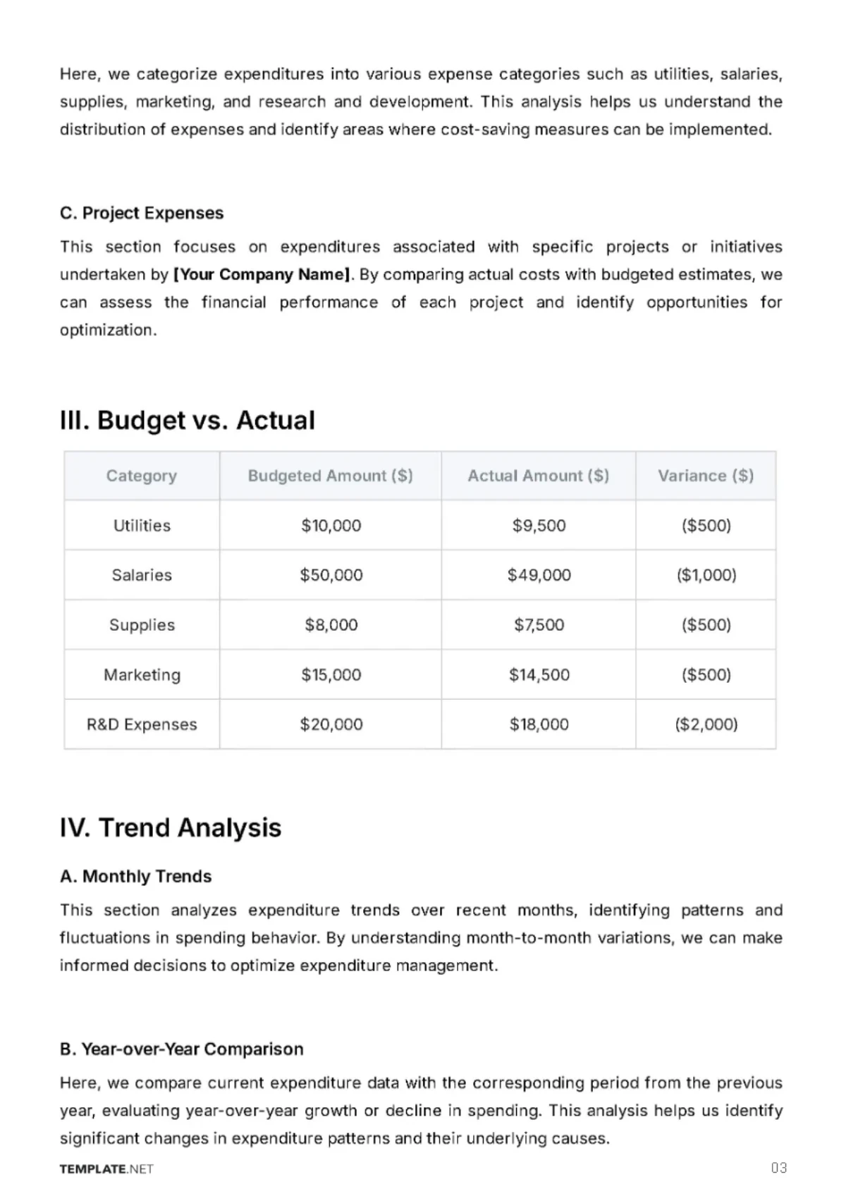 Free Monthly Expenditure Report Template to Edit Online