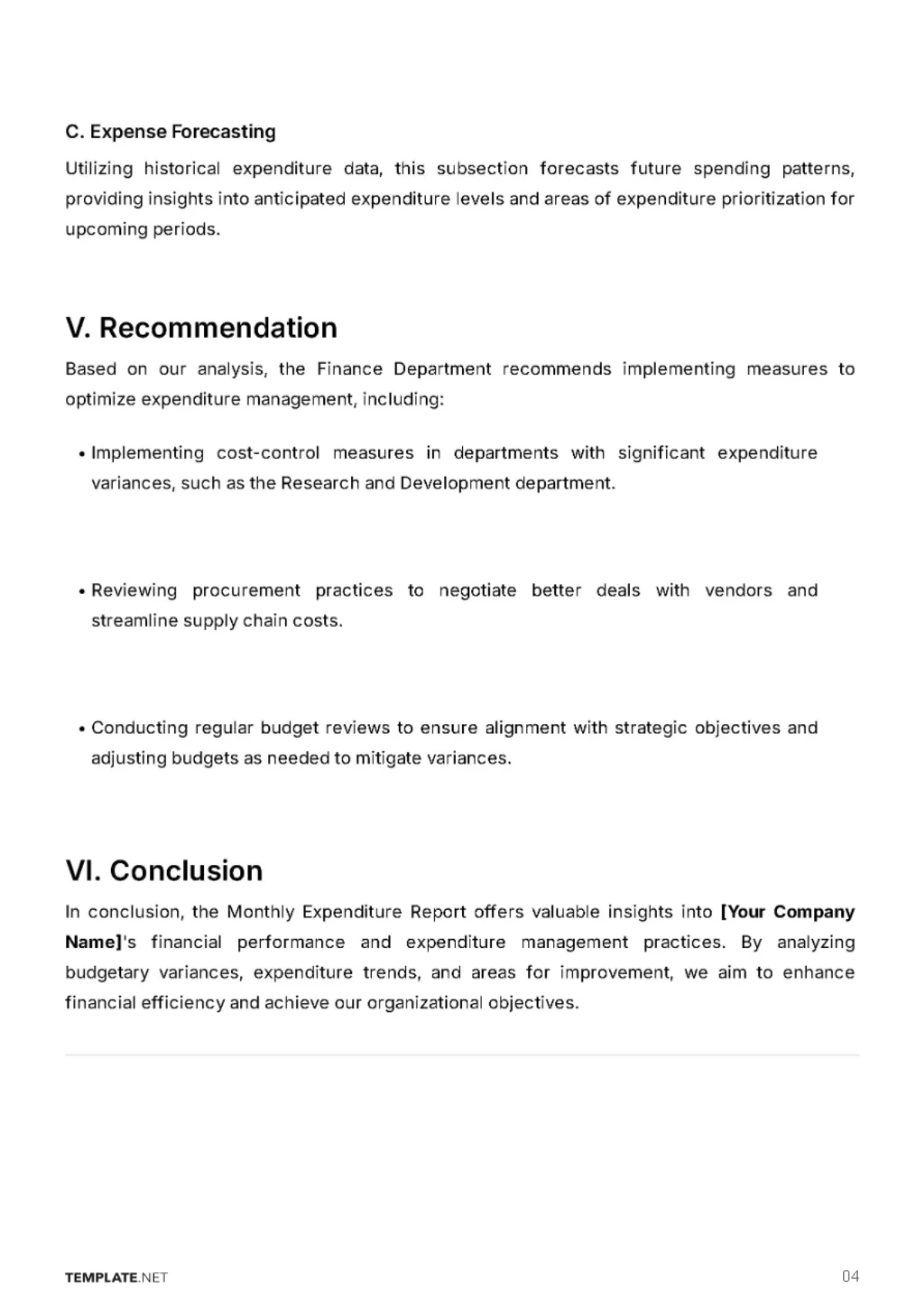 Free Monthly Expenditure Report Template to Edit Online
