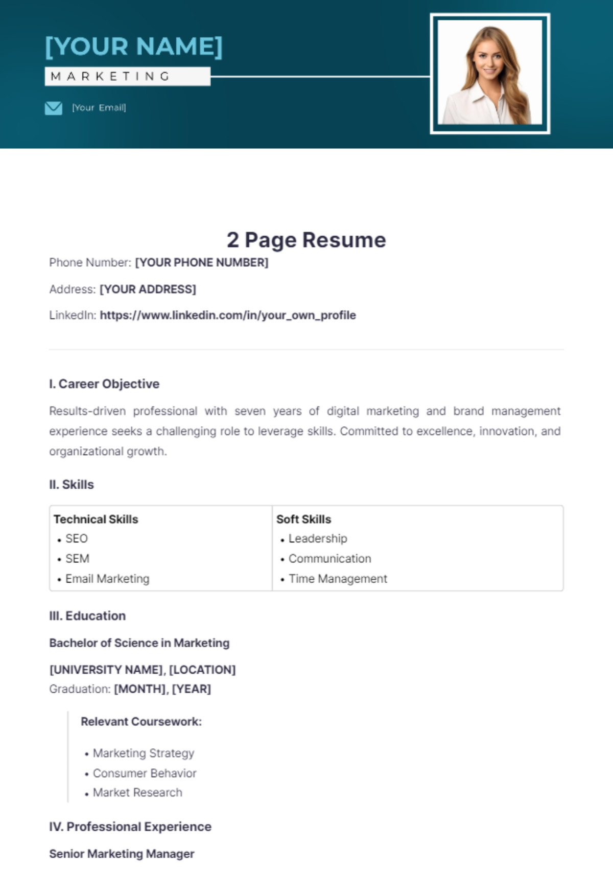 2 Page Resume - Edit Online & Download