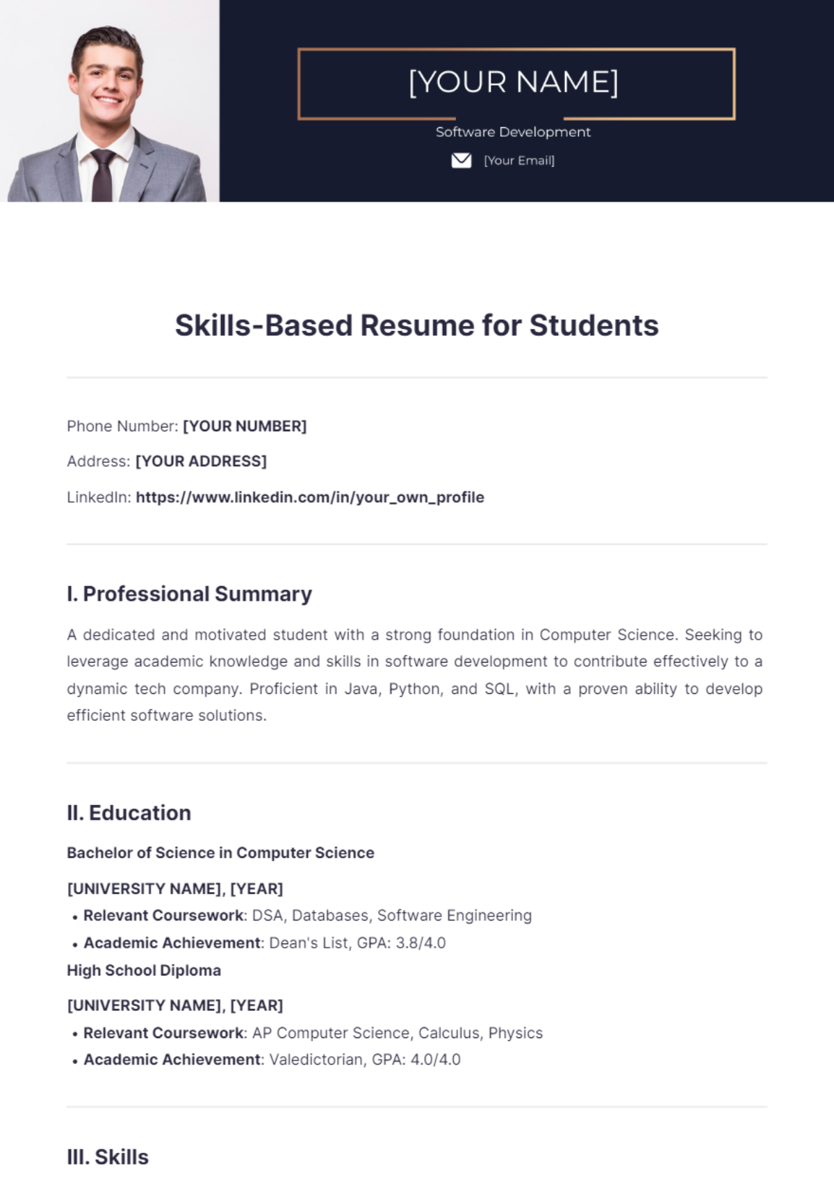 Skills Based Resume for Students - Edit Online & Download