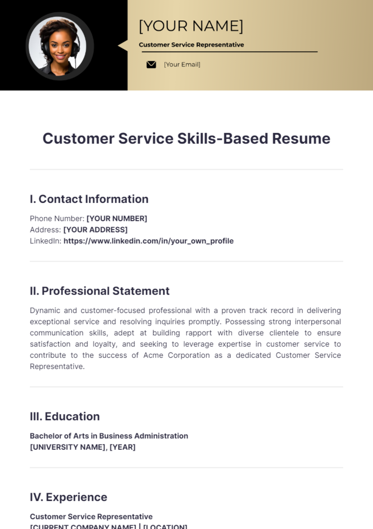 Customer Service Skills Based Resume - Customer Service Skills Based Resume Edit Online 2 