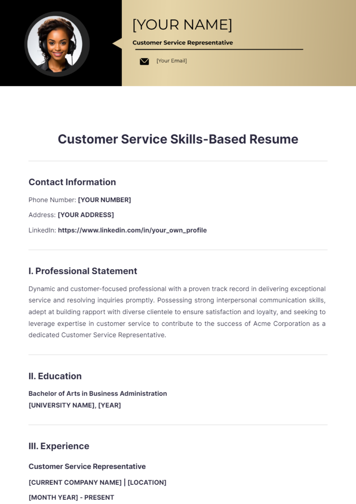 Customer Service Skills Based Resume - Edit Online & Download