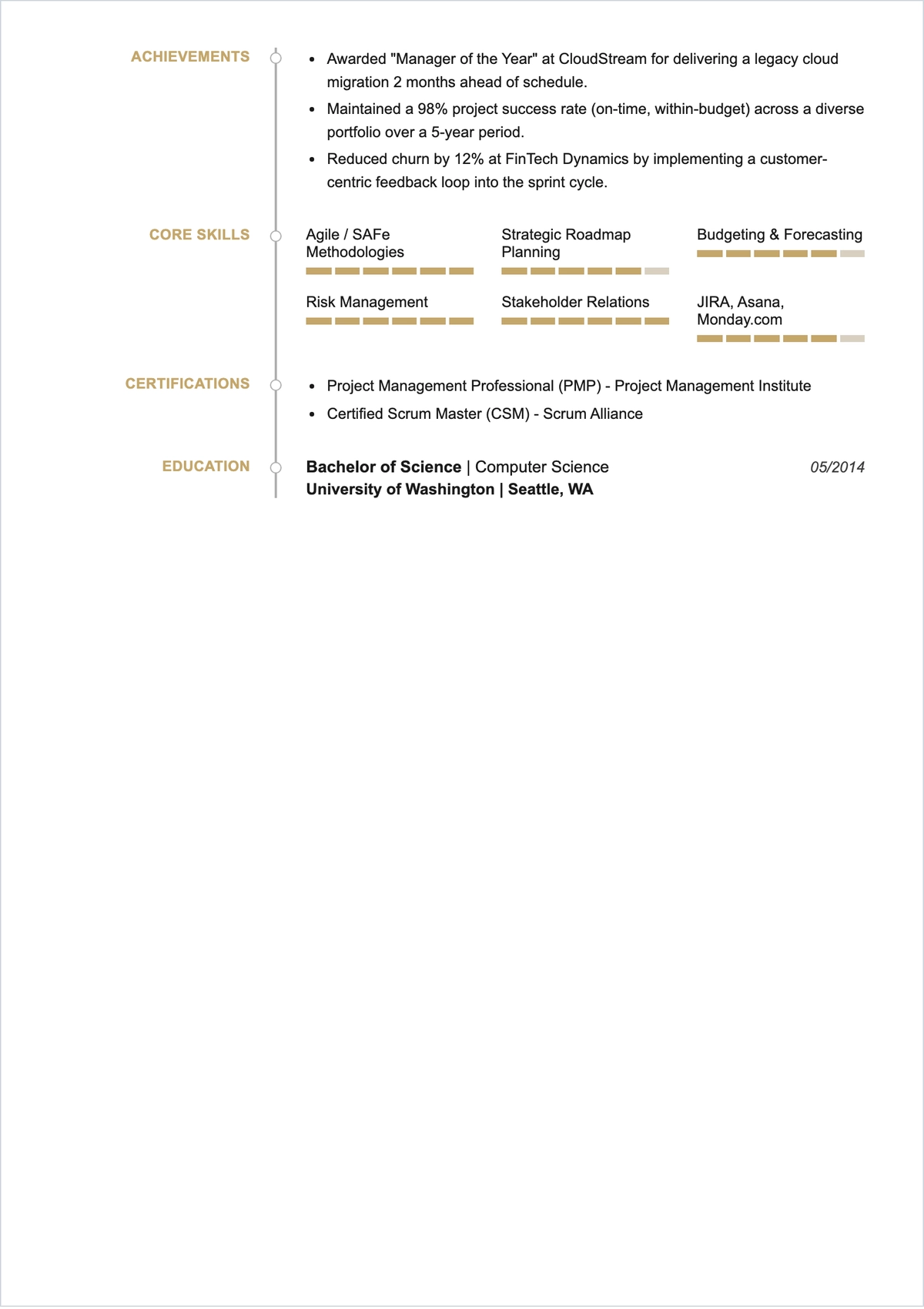 Free Project Manager Skills Based ATS Resume Template