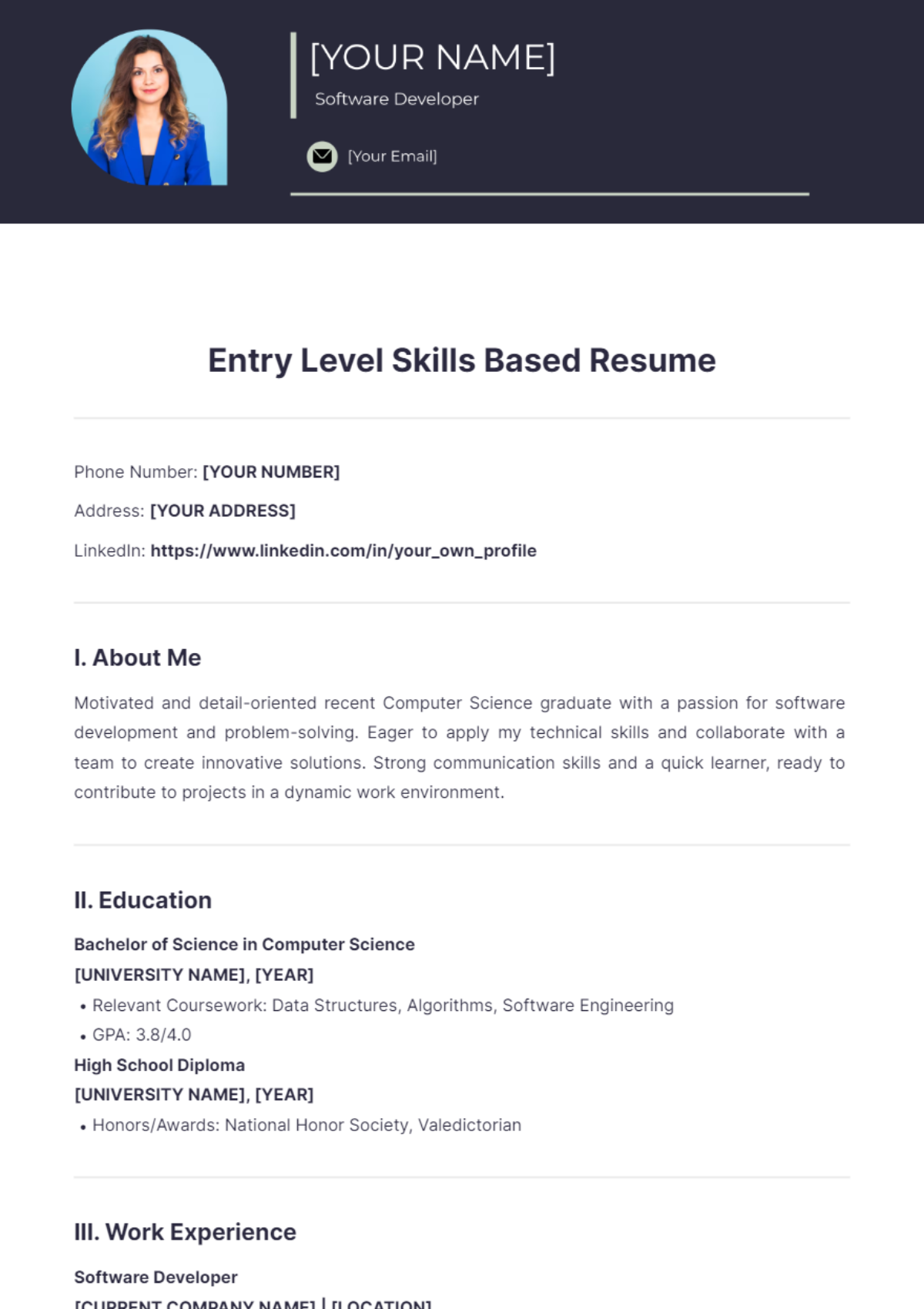 Entry Level Skills Based Resume - Edit Online & Download