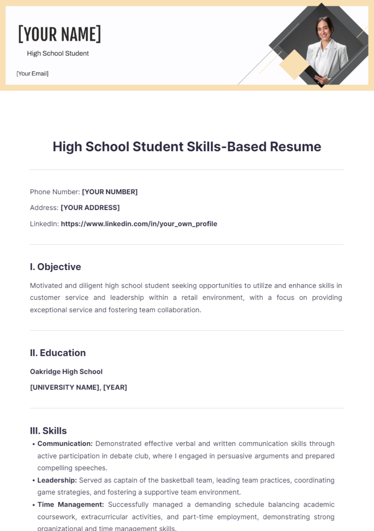 High School Student Skills Based Resume - Edit Online & Download