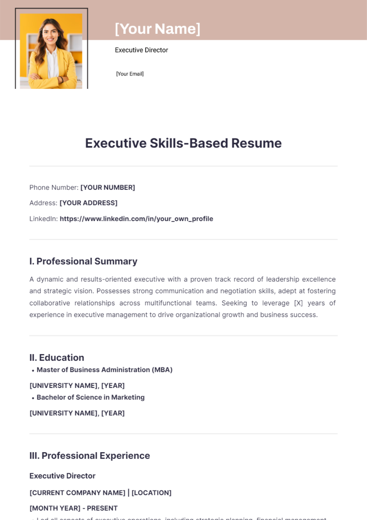 Executive Skills Based Resume - Edit Online & Download