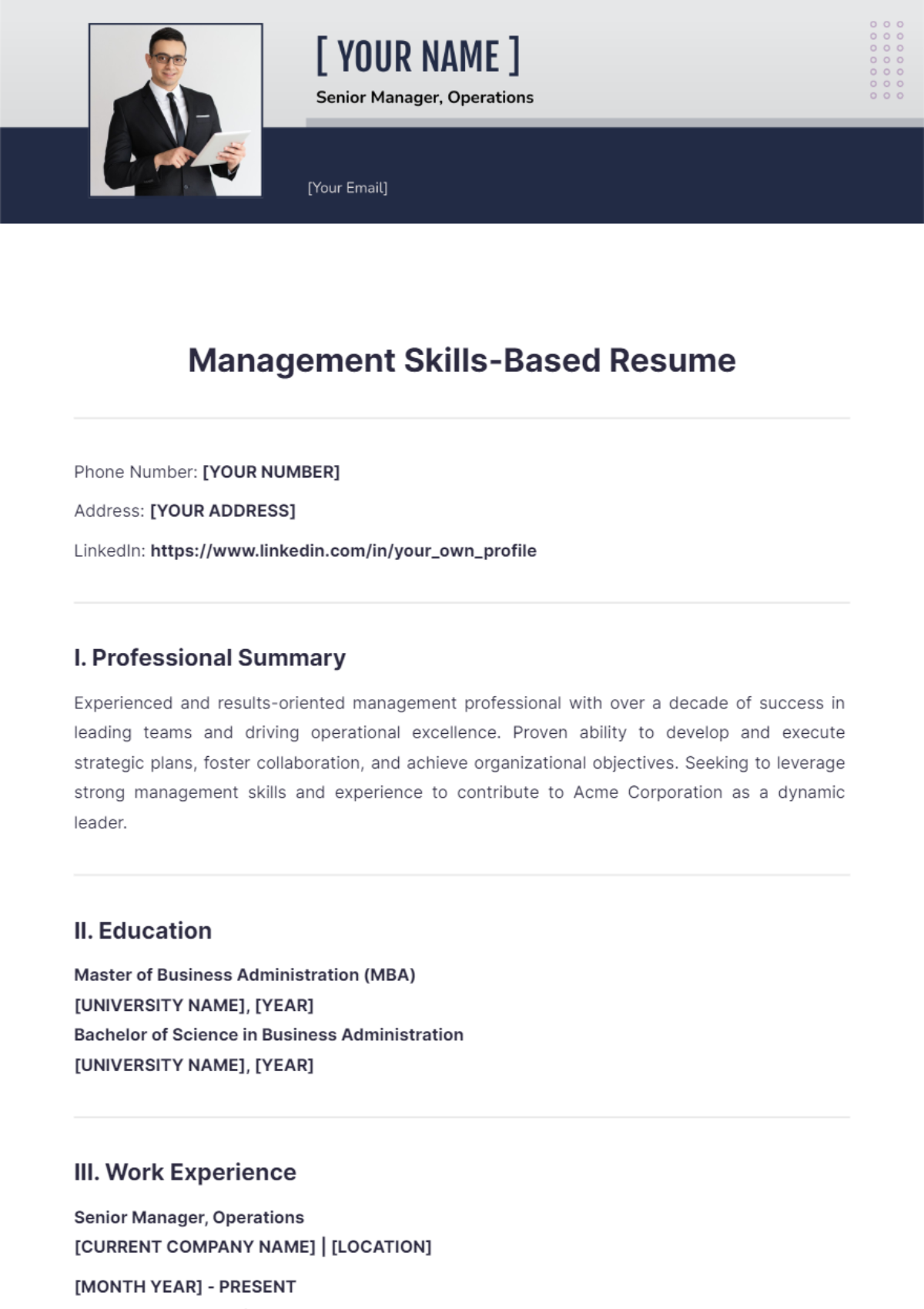 Management Skills Based Resume - Edit Online & Download