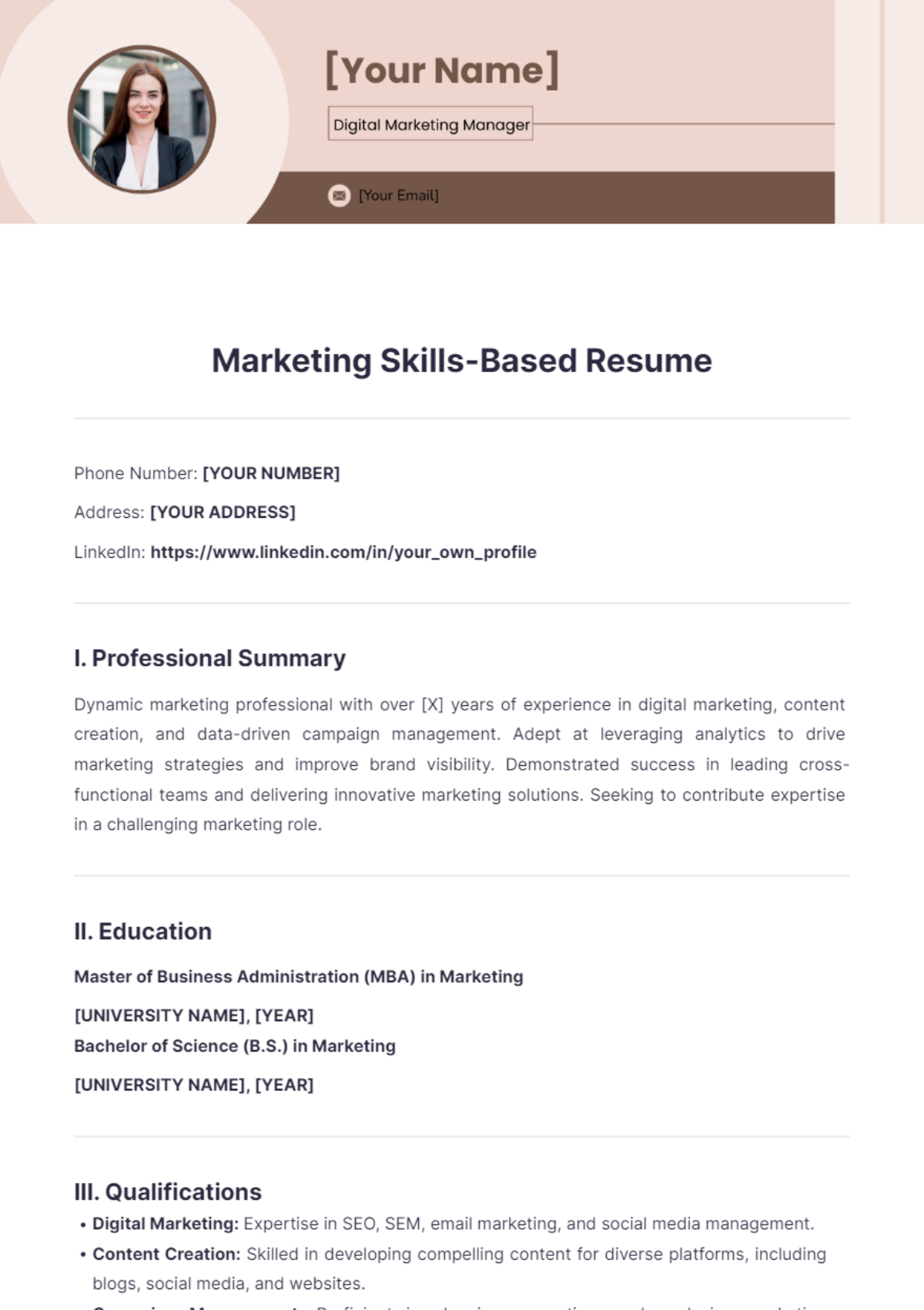 Marketing Skills Based Resume - Edit Online & Download