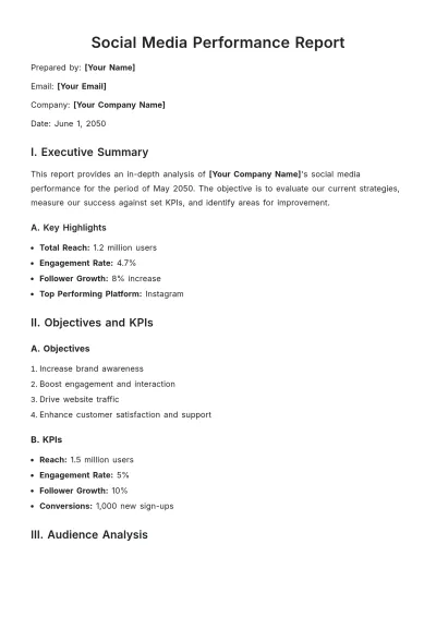 Free Social Media Performance Report Template to Edit Online