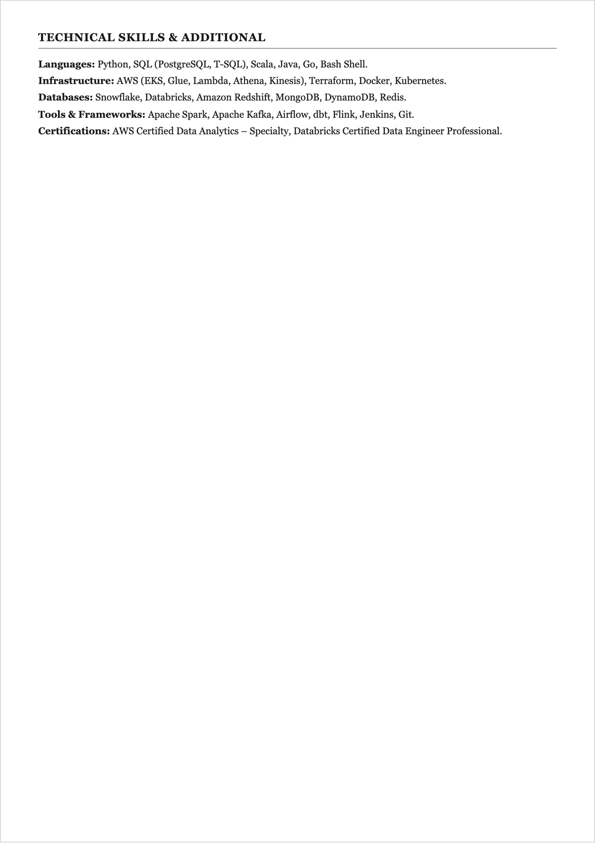 Free Data Engineer ATS Resume Template, AI Resume Builder