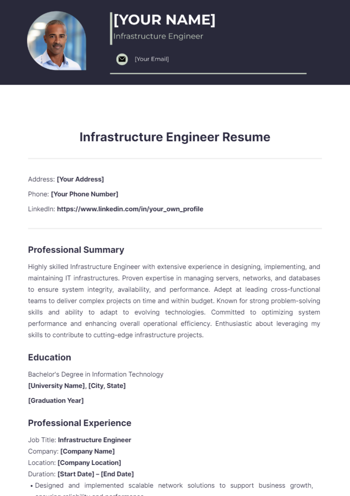 Infrastructure Engineer Resume - Edit Online & Download