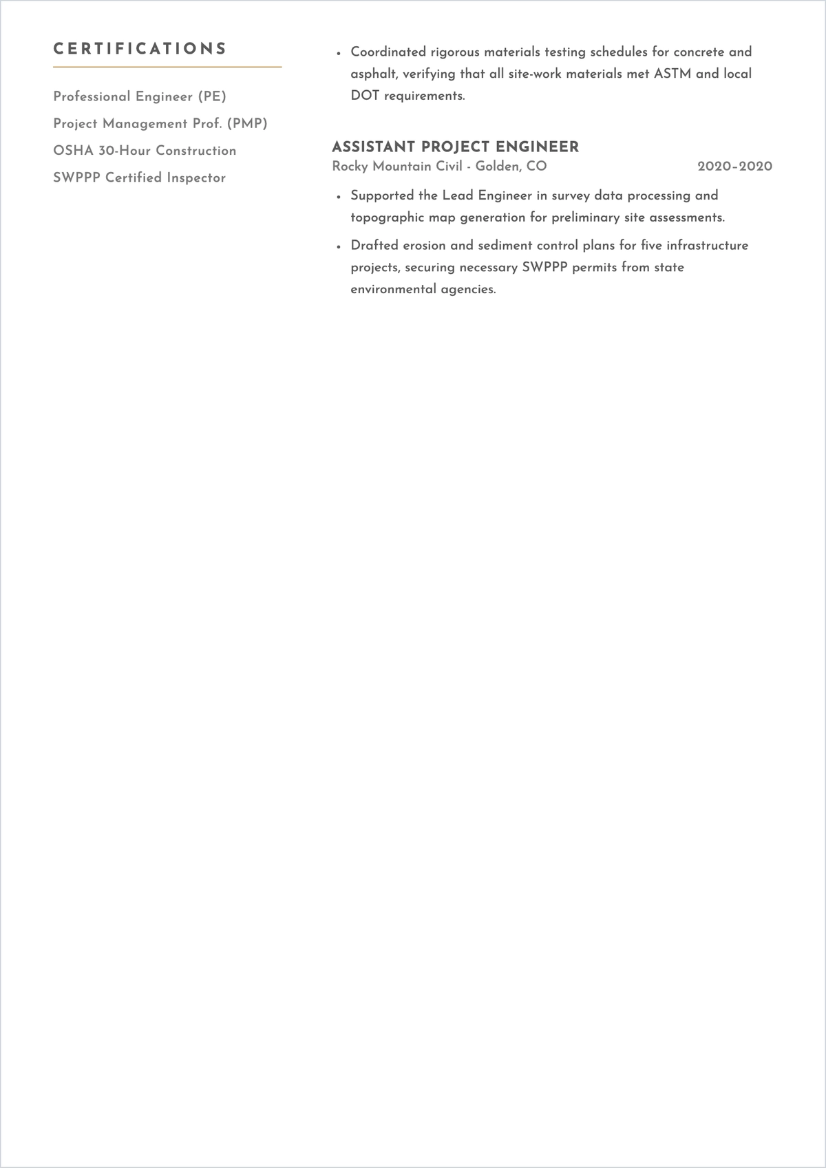 Free Civil Site Engineer ATS Resume Template, AI Resume Builder
