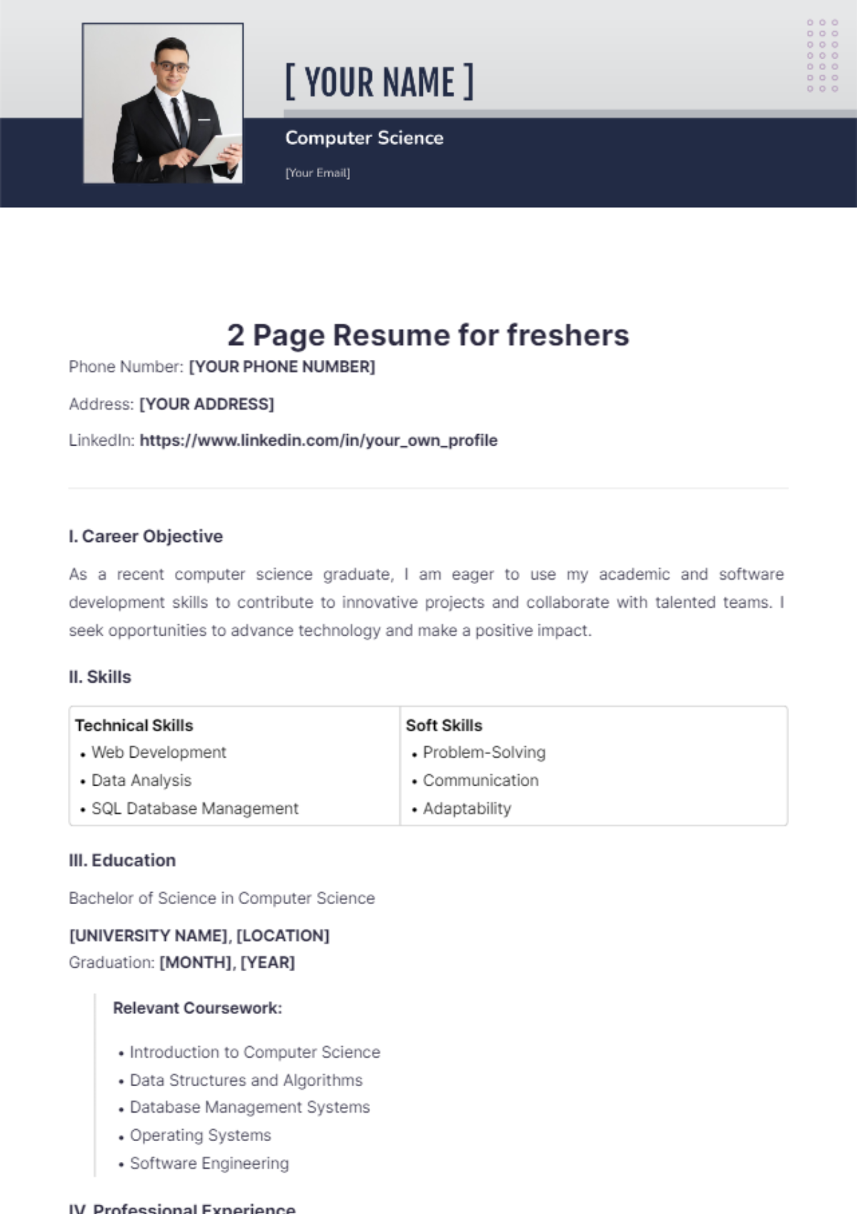 2 Page Resume for freshers - Edit Online & Download