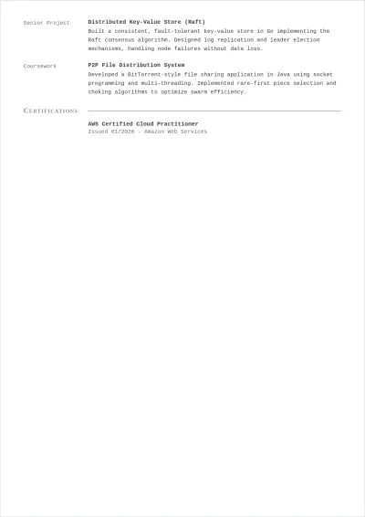 Free 2 Page ATS Resume for freshers Template, AI Resume Builder