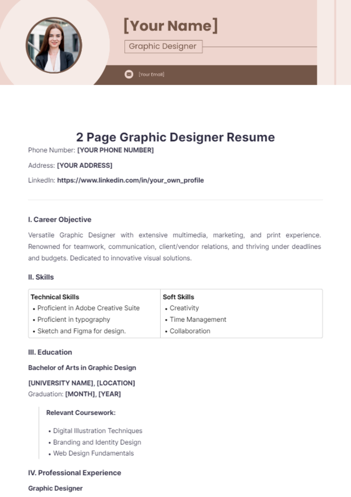 2 Page Graphic Designer Resume - Edit Online & Download