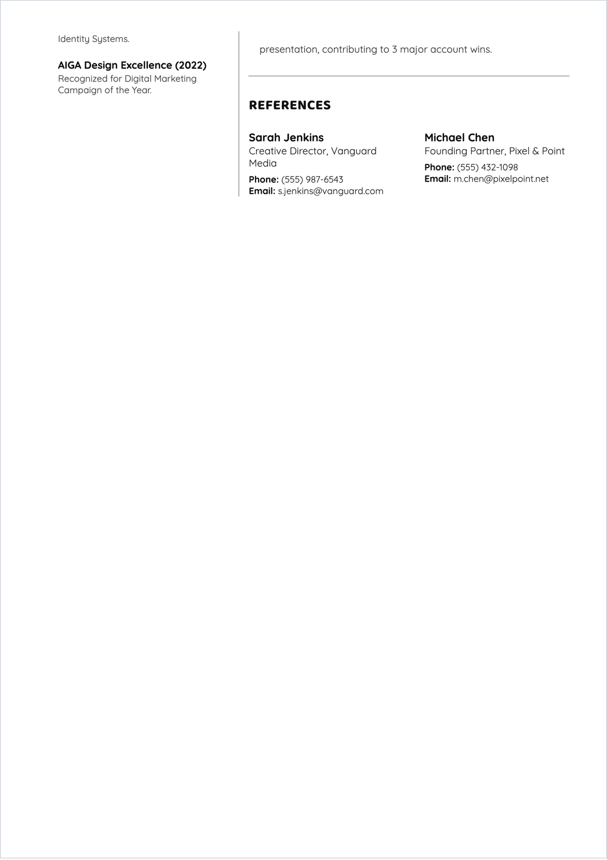 Free 2 Page Graphic Designer Resume to Edit Online